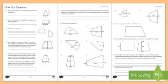 Area of a Trapezium Activity Sheet - area, formulae, trapeziums, activity sheet, worksheet, formula, formulas, trapezia, trapezoid, trape
