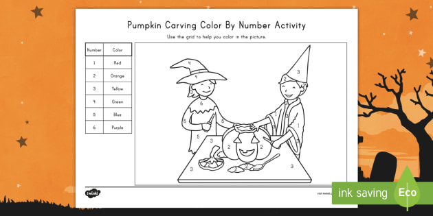 Pumpkin Carving Color By Number Activity - Holidays, October, Fall, Halloween Activities, number recognition, color recognition, fine motor sk