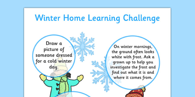 EYFS Winter Home Learning Challenge Sheet Nursery FS1 - eyfs, winter, home learning, challenge, sheet, nursery
