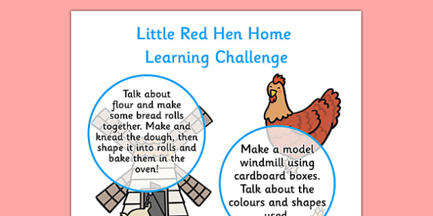 EYFS Little Red Hen Home Learning Challenge Sheet Nursery FS1 - little red hen