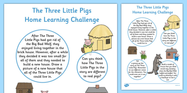 The Three Little Pigs EYFS Home Learning Challenge Sheet Nursery FS1 - Homework, EYFS planning, Early years activities, traditional tales