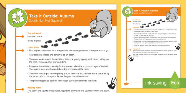 EYFS Take it Outside: Autumn: Nut, Nut, Squirrel Game - Little Acorns, Twinkl originals, fiction, Outdoor and Woodland Learning, Wonder Investigate Learn Di