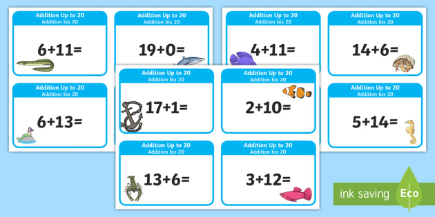 Addition up to 20 Cards English/German - add, +, EAL, learning