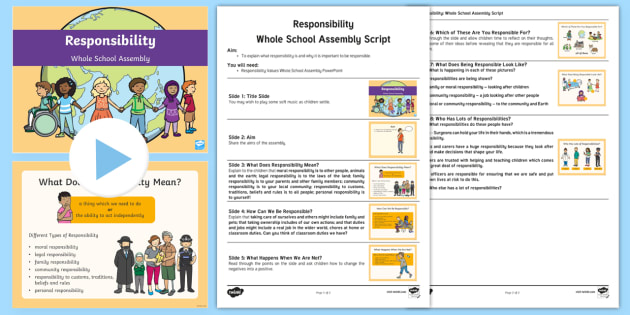 Whole School Responsibility Assembly Pack - Responsible, Ownership, Duty, Accountable, Values