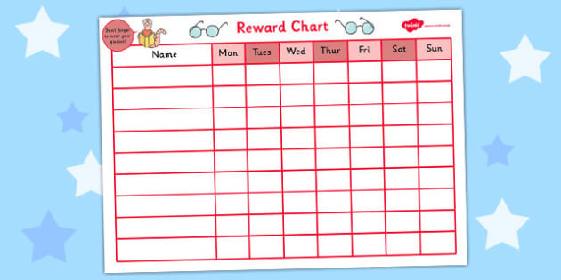 Reward Sticker Chart For Wearing Glasses - Reward, Sticker