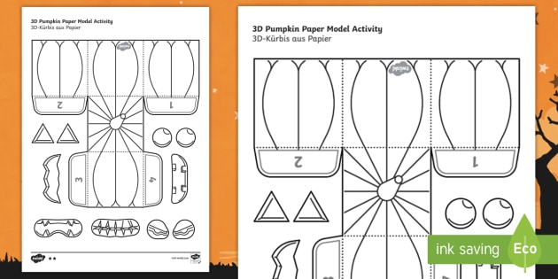 Simple Make Your Own 3D Pumpkin Halloween Paper Craft English/German - model, crafting, cut, EAL, German, English-German,,German-translation