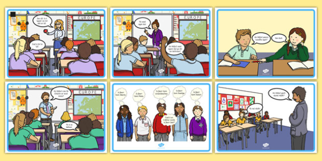 School Conversation Display Posters Gaeilge - talking, speaking and listening, school, teach, learning