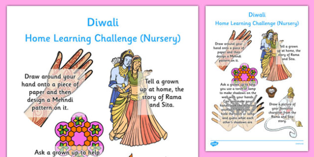 EYFS Diwali Home Learning Challenge Sheet Nursery FS1 - eyfs, diwali, home learning, challenge, sheet