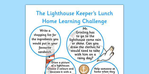 Home Learning Challenge Sheet Reception FS2 to Support Teaching on The Lighthouse Keeper's Lunch - lighthouse