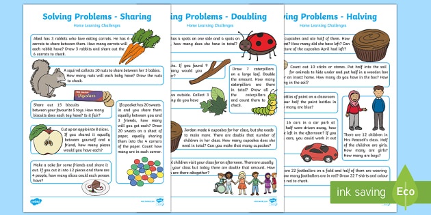 EYFS Maths: Solving Problems - Doubling, Halving and Sharing Home Learning Challenges Activity Pack - They solve problems, including doubling, halving and sharing. Number, ELG, homework, mathematics, early years, EYFS Planning, Adult led