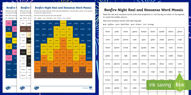 Bonfire Night Phase 5 Phonics Mosaic Activity Sheets - Guy Fawkes, Bonfire, Fireworks, Sparklers, Decode, worksheet