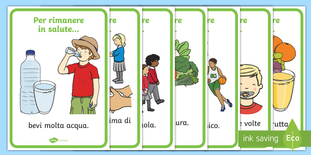 Salute e igiene Poster - salute, igiene, poster, mangiare, sano, vivere, salutare, sport, cibo, camminare, lavare, mani, ital
