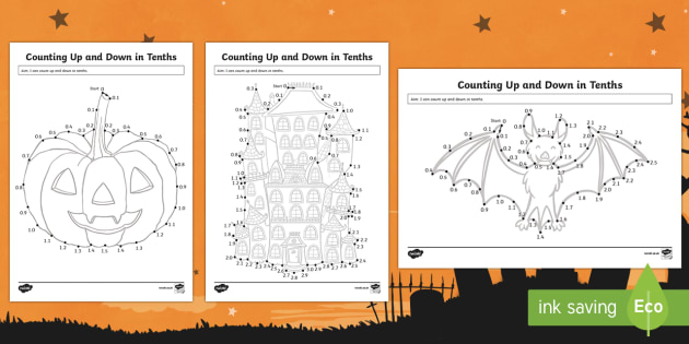 Halloween Counting Up and Down in Tenths Activity Sheet