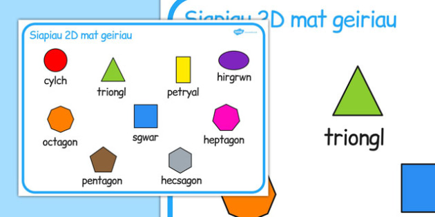 2D Shape Word Mat Cymraeg - welsh, cymraeg, 2d shape, word mat, word, mat, 2d, shape, maths, numeracy