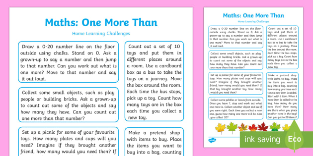 EYFS Maths: One More Than Home Learning Challenges - EYFS Number ELG, mathematics, early years, EYFS Planning, activities,counting, ordering, numbers to