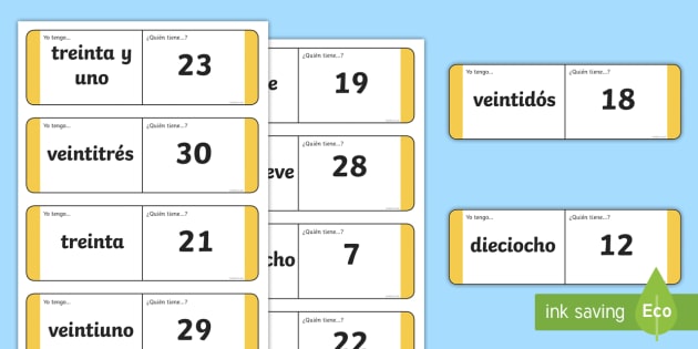 Spanish Numbers 1-31 Loop Cards - spanish, spanish number loop