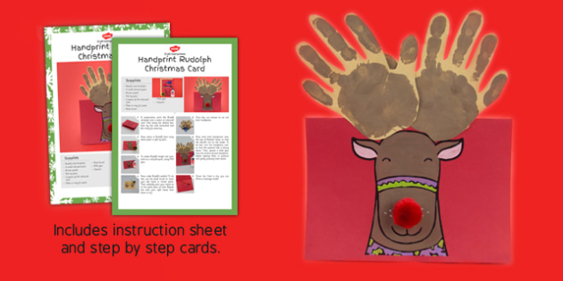 Handprint Rudolph Christmas Card Craft Instructions - rudolph, card, craft, pack