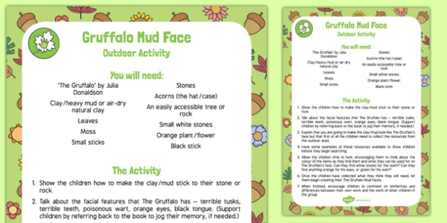 Gruffalo Mud Face Outdoor Activity to Support Teaching on The Gruffalo - woods, story, EYFS, Creative, art, EAD, early years