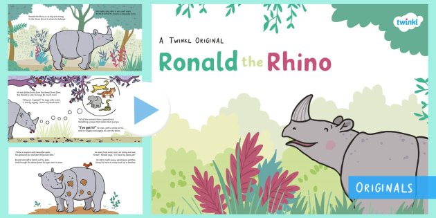 Ronald the Rhino Story PowerPoint - Ronald the Rhino, rhyming, pattern, story, jungle, Africa, rhino,