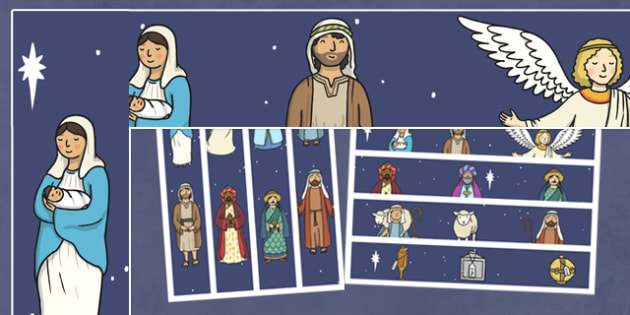 Nativity Display Borders - Nativity, Display border, border, display, Christmas Story, xmas, word card, flashcards, Mary, Joseph, Jesus, shepherd, wise men, Herod, angel, donkey, stable, Gabriel, First Christmas,Inn, Star, God