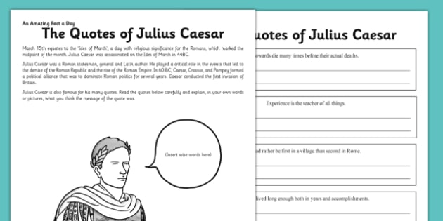 The Quotes of Julius Caesar Activity Sheet - julius ceaser