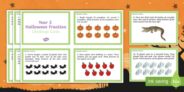 Year 3 Halloween Fractions Challenge Cards