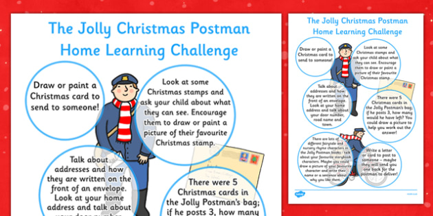 EYFS Home Learning Challenge Sheet to Support Teaching on The Jolly Christmas Postman Reception FS2