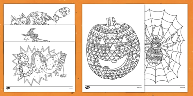 Halloween Themed Mindfulness Coloring Sheets - halloween, mindfulness