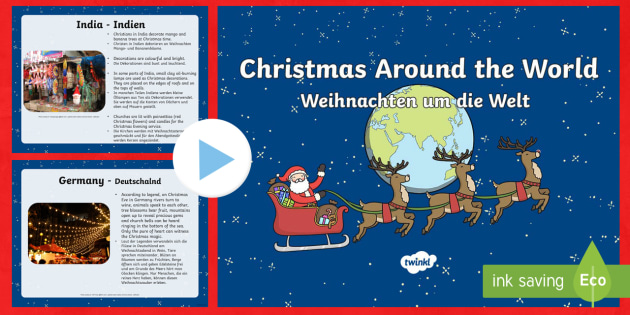  Christmas Around The World PowerPoint English/German  - Xmas, holidays, EAL, German, English-German,,German-translation