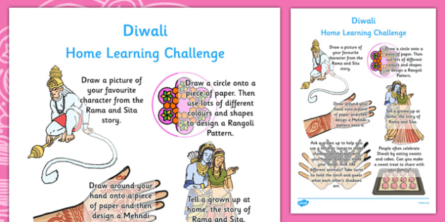 Diwali Home Learning Challenge Sheet Reception FS2 - eyfs, diwali, home learning, challenge, sheet