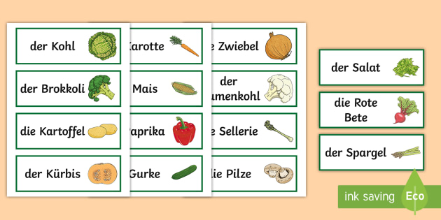 Vegetable Word Cards German - Vegetables, German, Gemüse, Wort