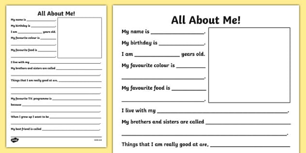 All about me writing paper