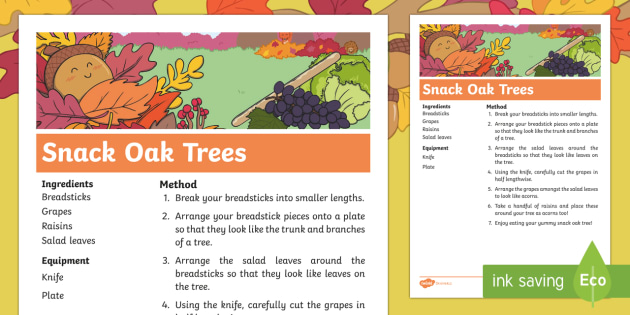 Little Acorns Snack Oak Tree Recipe - Twinkl originals, fiction, autumn, KS1, EYFS, home learning, story sack, instructions