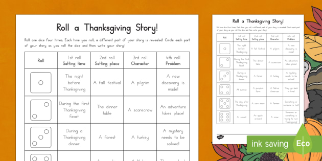 Roll A Thanksgiving Story Writing Prompts