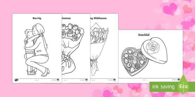 Valentine's Day Colouring Pages - Lá san Vailintín,Valentines Day, grá, croí, love, gaeilge, colouring,Irish
