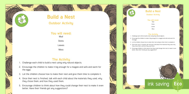 Build a Nest Outdoor Activity - EYFS Parks and Gardens, playgrounds, forest school, outdoor learning, outdoor classroom, outside, wo