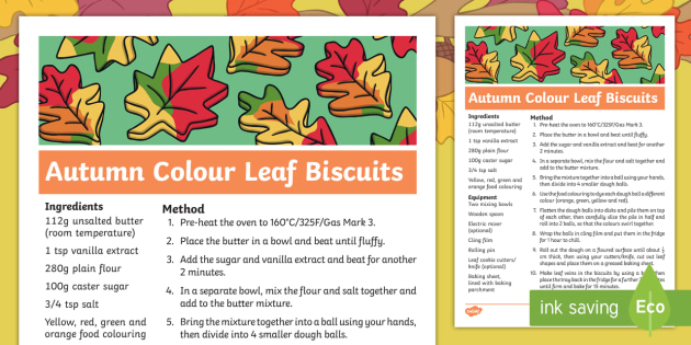 Little Acorns Autumn Colour Leaf Biscuit Recipe - Twinkl originals, fiction, EYFS, KS1, instructions, Home learning, story sack
