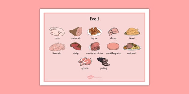 Bia Word Mat Feoil - bia, gaeilge, irish, food, vocabulary, word mats, words, mats, writing