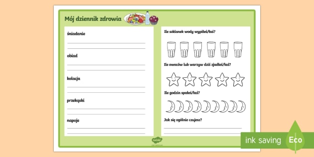 Mój dziennik zdrowia - dieta, zdrowie, zdrowa, sen, chigiena, odżywianie,Polish