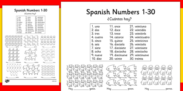 Spanish Numbers 1-30 How Many Worksheet - worksheets, Spain