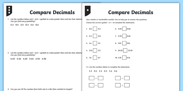 Ordering decimals homework year 5