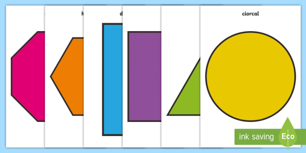 2D Shape A4 Cut Outs Gaeilge - gaeilge, roi, 2d shape, cut outs, shape, 2d, maths, numeracy