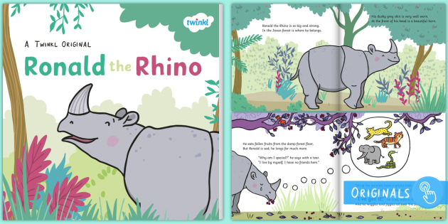 Ronald the Rhino eBook - Ronald the Rhino, rhyming, pattern, story, jungle, Africa, rhino,