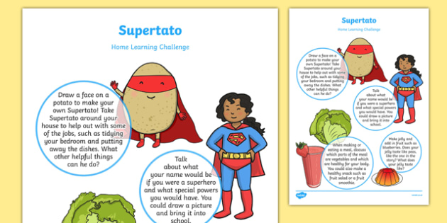  Home Learning Challenge Sheet to Support Teaching on Supertato Nursery FS1