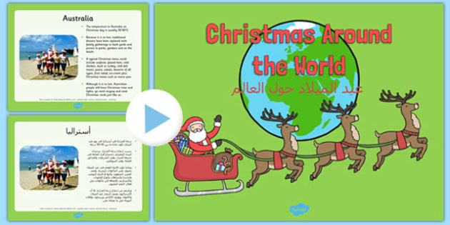 Christmas Around The World PowerPoint Arabic Translation - reading, festive, questions, topic, ks1, ks2,