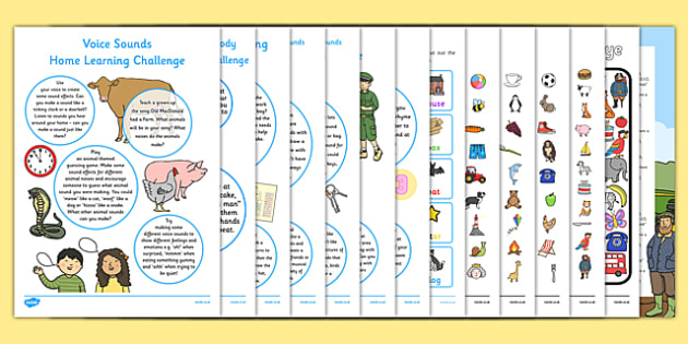 Letters and Sounds Phase 1 EYFS Home Learning Challenge Sheet Resource Pack Nursery FS1 - EYFS planning, Early years activities, homework activities, phonics, Letters and Sounds, Phase 1, Aspects 1 to 7.