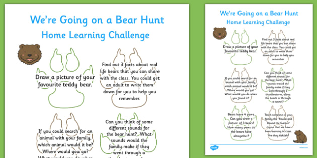 Home Learning Challenge Sheet to Support Teaching on Bear Hunt Reception FS2