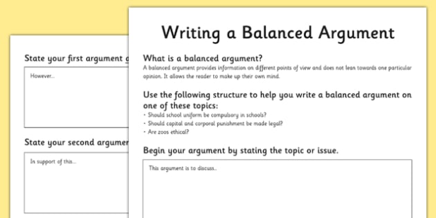 Writing a Balanced Argument Worksheets - balanced argument