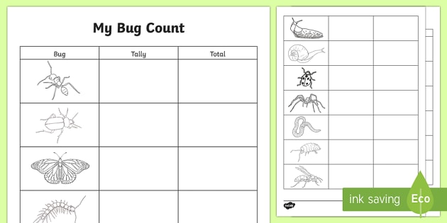 Bug Count Outdoor Activity Sheet - CfE Outdoor Learning, nature, forest, woodland, playground, mini beasts, worksheet, bugs, tally char
