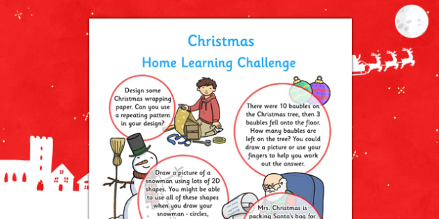 EYFS Christmas Home Learning Challenge Sheet Reception FS2 - eyfs, christmas, home learning, challenge sheet, reception